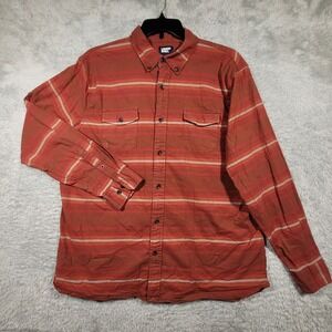 Lands End Button Down Shirt Mens XL Red Striped Traditional Fit Long Sleeve